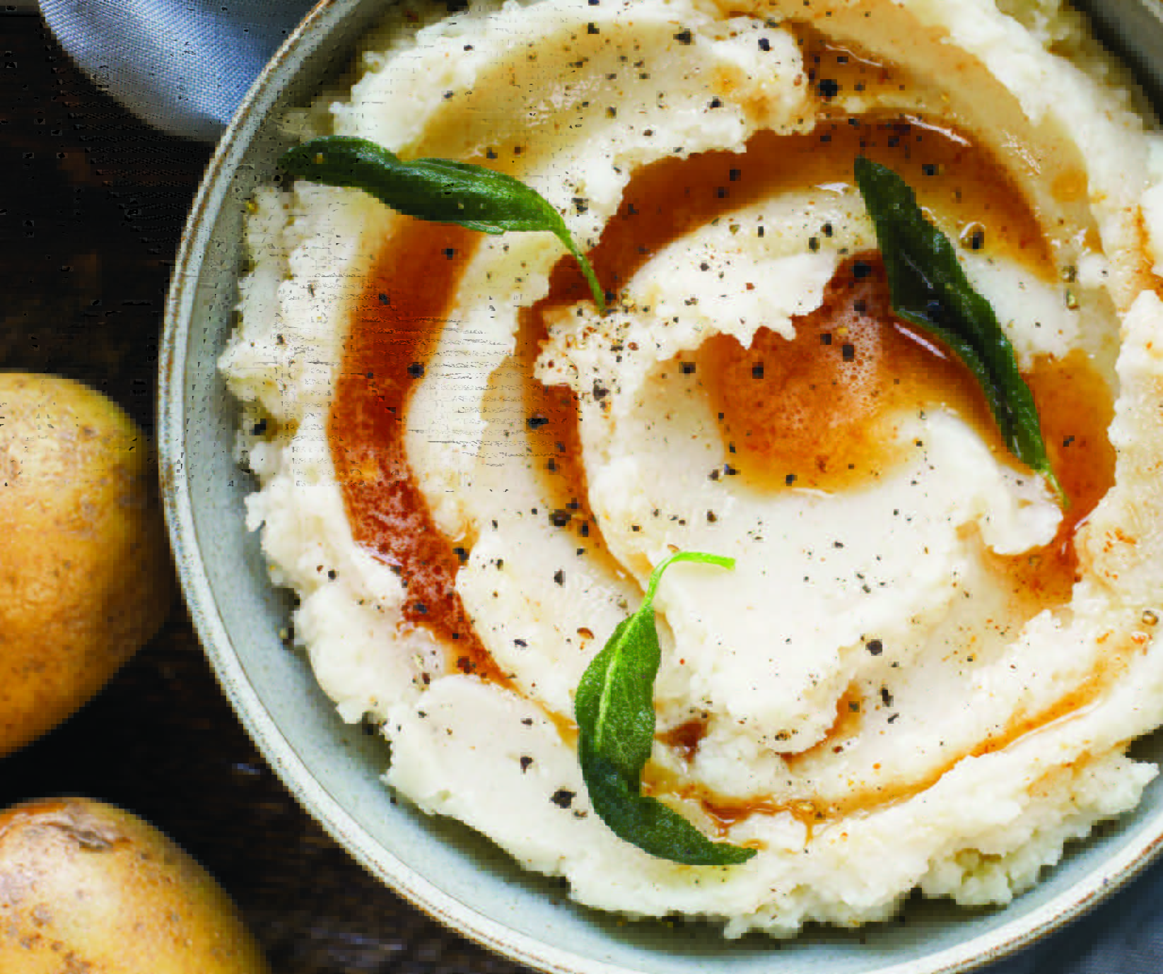 Browned Butter Mashed Potatoes with Fried Sage Leaves