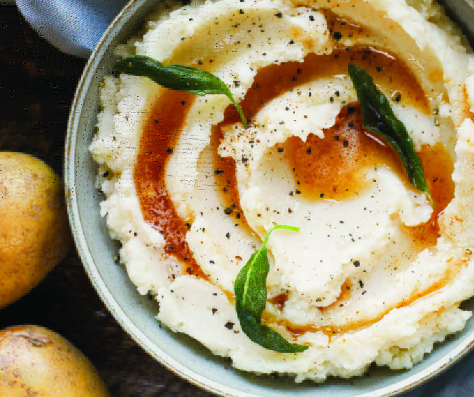 Browned Butter Mashed Potatoes with Fried Sage Leaves